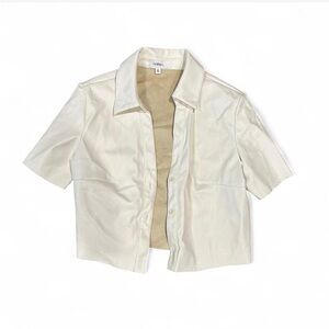 Hersy White Faux Leather Collared Mini Shirt